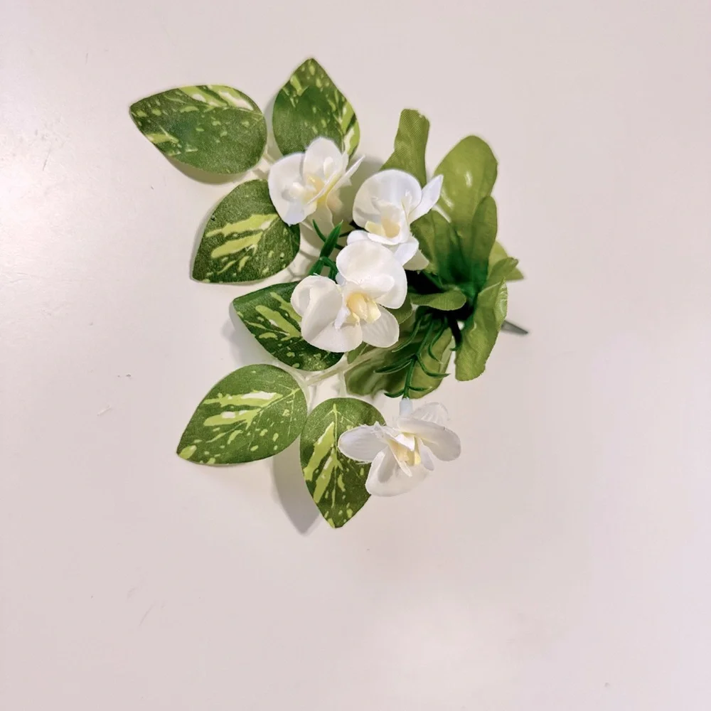 2 Artificial Green & White Begonia Floral Picks for Flower Wreath Arrangement